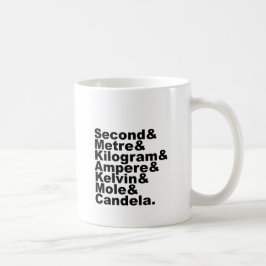 Die sieben SI-Basiseinheiten und -messungen in der Kaffeetasse