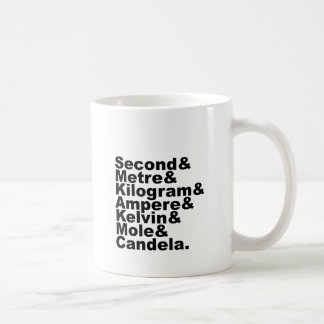 Die sieben SI-Basiseinheiten und -messungen in der Kaffeetasse