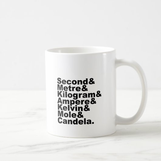 Die sieben SI-Basiseinheiten und -messungen in der Kaffeetasse (Rechts)