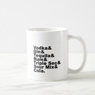 Die sieben Zutaten in einem Long Island Eistee Kaffeetasse