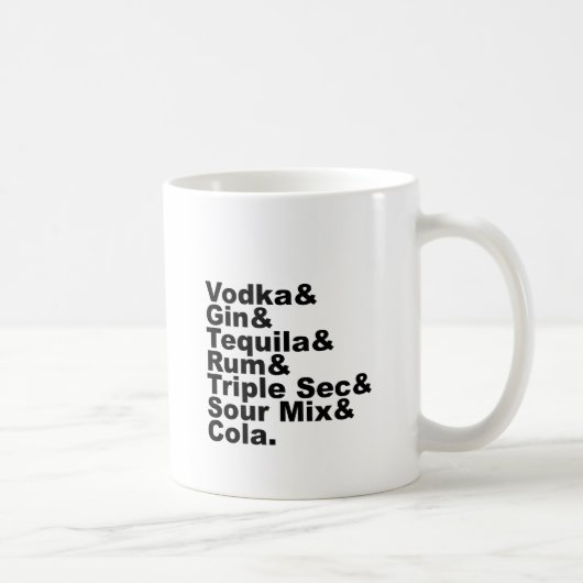 Die sieben Zutaten in einem Long Island Eistee Kaffeetasse (Rechts)