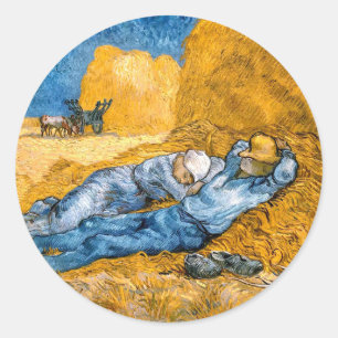 Die Siesta (1890) Landschaftskunst Vincent Van Gog Runder Aufkleber