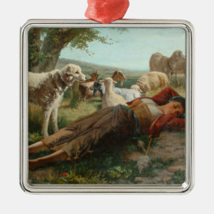 Die Siesta des Goatherder Girl's (von Carlo Ademol Ornament Aus Metall