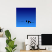 Die Silhouette der blühenden Schwarzvögel auf Wire Poster (Heimbüro)