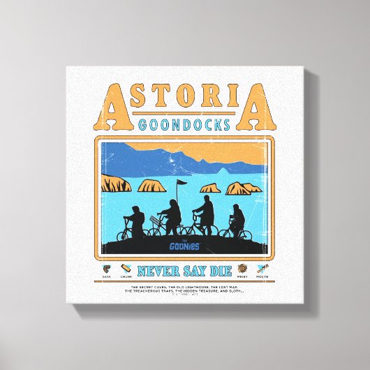 Die Silhouetten der Goonies über Astoria Goondocks Leinwanddruck (Vorderseite)