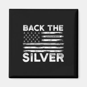Die Silver Dyslexixie Awareness Flag Silver Ribbon Magnet