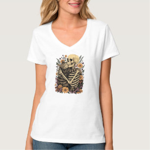 Die Skelett umarmende Halloween-Katz Katze Liebhab T-Shirt