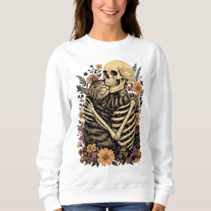 Die Skelett umarmende Katze Halloween Katzenliebha Sweatshirt