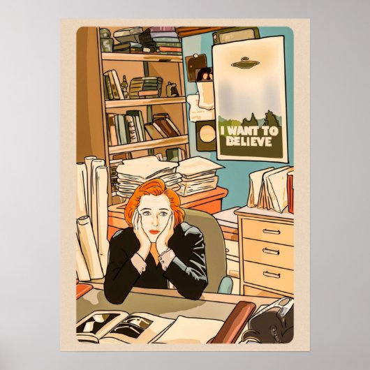 Die skeptische Dana Scully im Büro T von Mulder Poster (Vorne)