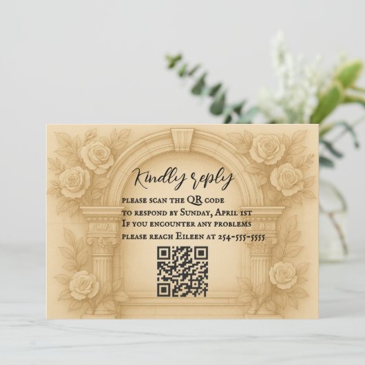 Die skulpierte Vow QR Code Wedding RSVP Card Einladung (Stehend Vorderseite)