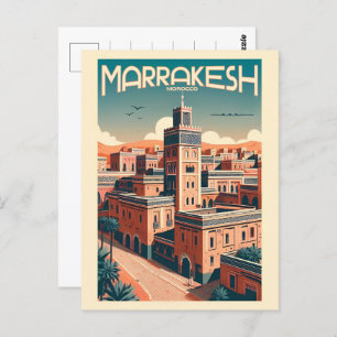 Die Skyline der Altstadt von Marrakesch mit Mosche Postkarte