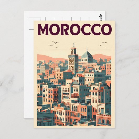 Die Skyline der Altstadt von Marrakesch mit Mosche Postkarte (Vorne/Hinten)