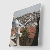 Die Skyline des alten Jerusalems Quadratische Wanduhr (Winkel)