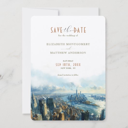 Die Skyline-Morgendämmerung in New York Rette am D Einladung (Vorderseite)