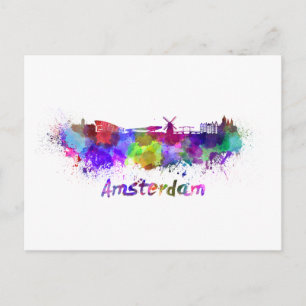 Die Skyline von Amsterdam in Aquarell Postkarte