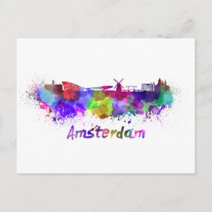 Die Skyline von Amsterdam in Aquarell Postkarte