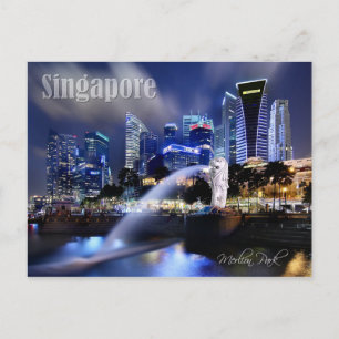 Die Skyline von Merlion und Singapur Postkarte