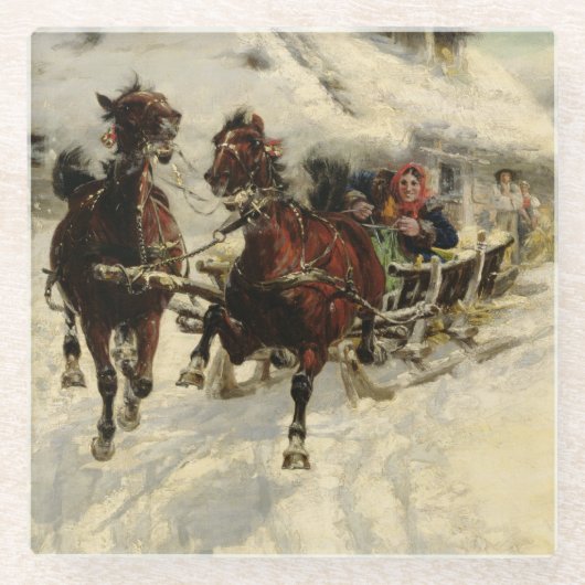 Die sleigh-Fahrt, 1896 (Öl auf Leinwand) Glasuntersetzer (Vorderseite)