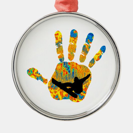 DIE SNOWBOARDS-WEISE SILBERNES ORNAMENT (Vorne)