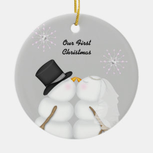 Die Snowmen küssen verheiratet unser erstes Keramik Ornament