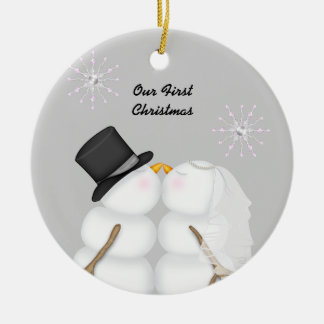 Die Snowmen küssen verheiratet unser erstes Keramik Ornament