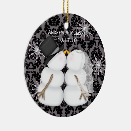 Die Snowmen küssen verheiratet unser erstes Keramik Ornament (Rechts)