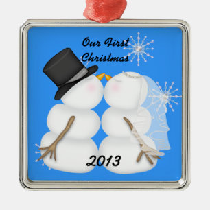 Die Snowmen küssen verheiratet unsere 1. Chrismas Silbernes Ornament