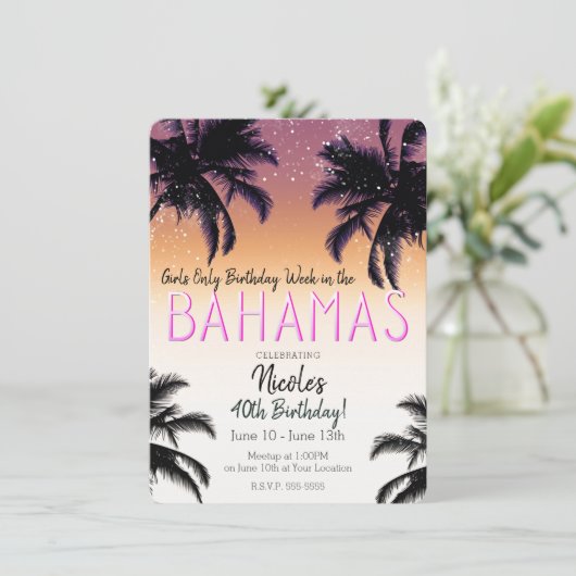 Die Sommermädchen auf der Insel Bahamas - Geburtst Einladung (Stehend Vorderseite)