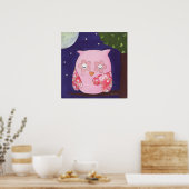 Die Sommernacht eines rosa Eule im Baumposter Poster (Küche)