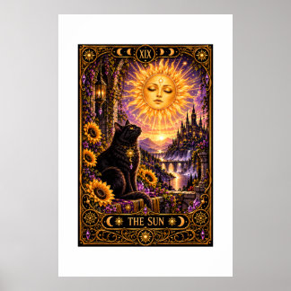 Die Sonn-Tarotkarte Schwarze Katze Gothic-Teppich Poster
