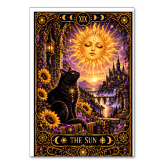 Die Sonn-Tarotkarte Schwarze Katze Gothic-Teppich Tischnummer