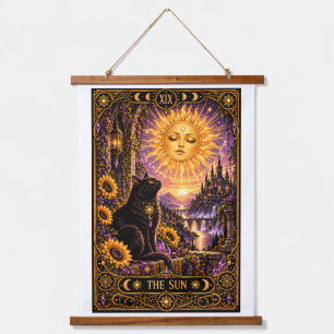 Die Sonn-Tarotkarte Schwarze Katze Gothic-Teppich Wandteppich Mit Holzrahmen