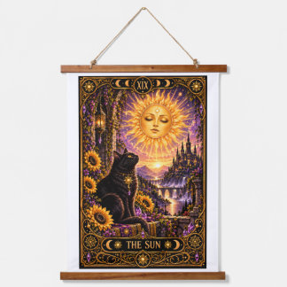Die Sonn-Tarotkarte Schwarze Katze Gothic-Teppich Wandteppich Mit Holzrahmen