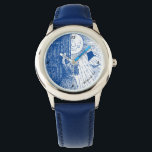 Die Sonne in blauer Uhr gelassen<br><div class="desc">Diese skurrile Uhr zeigt ein junges Mädchen,  das ihre Tür zur Sonne öffnet. Es kann mit einer Textzeile personalisiert werden. Großartiges Geschenk für jedes Mädchen.</div>