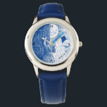 Die Sonne in blauer Uhr gelassen<br><div class="desc">Diese skurrile Uhr zeigt ein junges Mädchen, das ihre Tür zur Sonne öffnet. Es kann mit einer Textzeile personalisiert werden. Großartiges Geschenk für jedes Mädchen.</div>