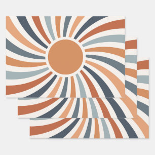 Die Sonne in einem bunten Retro-Design gelassen Geschenkpapier Set
