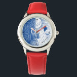 Die Sonne in roter Uhr gelassen<br><div class="desc">Diese skurrile Uhr zeigt ein junges Mädchen,  das ihre Tür zur Sonne öffnet. Es kann mit einer Textzeile personalisiert werden. Großartiges Geschenk für jedes Mädchen.</div>