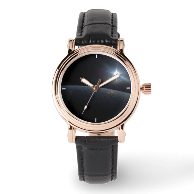 Die Sonne liegt über dem Horizont der Erde. Armbanduhr (Vorderseite)