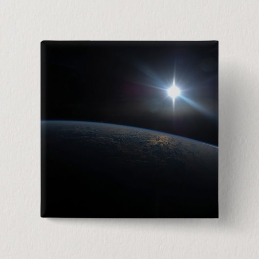 Die Sonne liegt über dem Horizont der Erde. Button (Vorderseite)