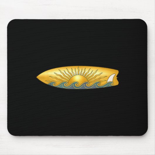 Die Sonne mit Surfbrett und Meereswellen surft  Mousepad (Vorne)