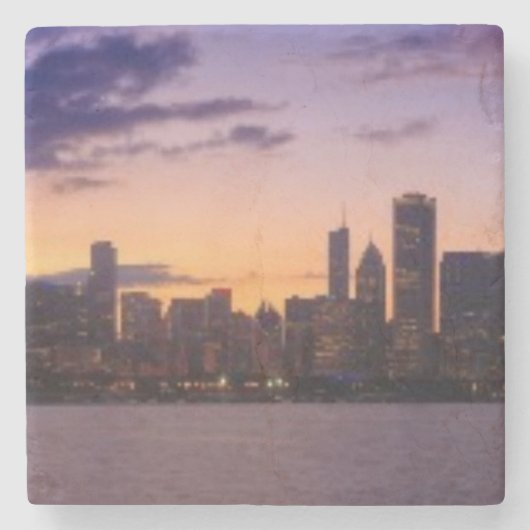 Die Sonne-Sets über dem Chicagoskyline Steinuntersetzer (Vorderseite)