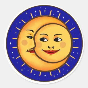 Die Sonne und der Mond Runder Aufkleber