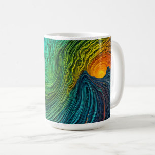 "Die Sonne verschwindet" Abstrakte Fraktal-Waves Kaffeetasse