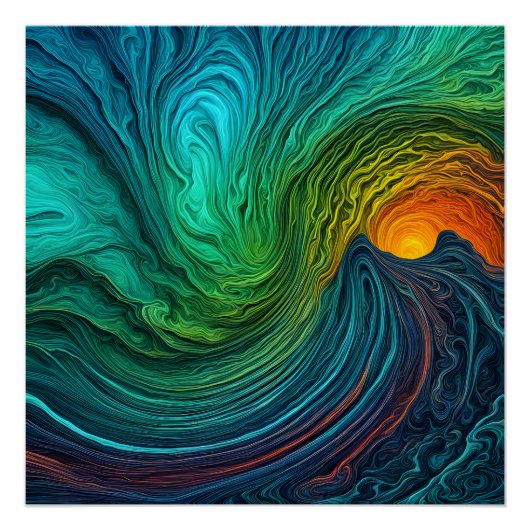 "Die Sonne verschwindet" Abstrakte Fraktal-Waves Poster (Vorderseite)