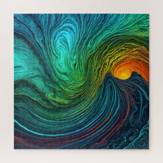 "Die Sonne verschwindet" Abstrakte Fraktal-Waves Puzzle (Vertikal)
