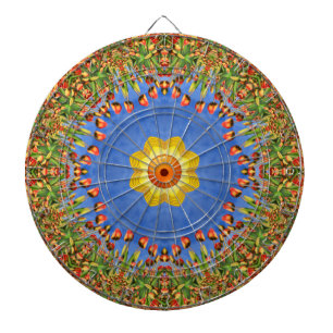Die Sonne Vintage Orange Gelb Blau Kaleidoskop Dartscheibe