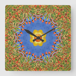 Die Sonne Vintage Orange Gelb Blau Kaleidoskop Quadratische Wanduhr