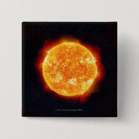Die Sonne zeigt Sonneneruptionen gegen einen Stern Button (Vorderseite)
