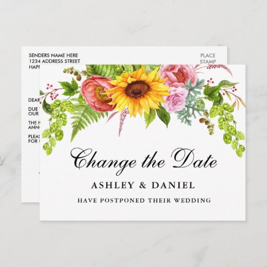 Die Sonnenblume im Wasser ändert das Datum Postkarte (Vorne/Hinten)