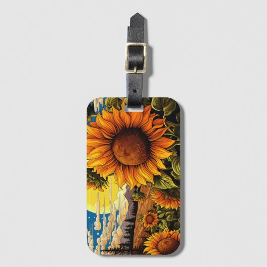 Die Sonnenblumenfarm, ein Sonnenlichtfeld Gepäckanhänger (Vorderseite Vertikal)